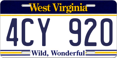 WV license plate 4CY920