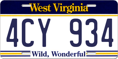 WV license plate 4CY934