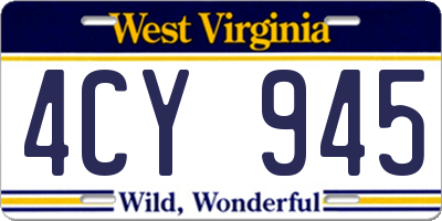 WV license plate 4CY945