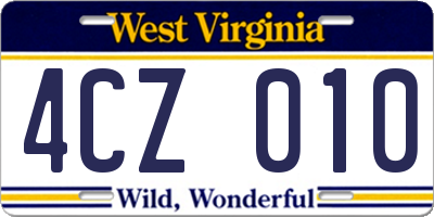 WV license plate 4CZ010