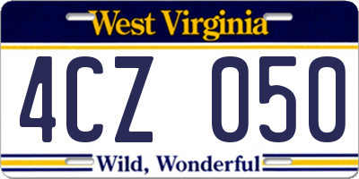 WV license plate 4CZ050