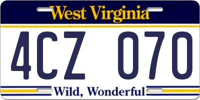 WV license plate 4CZ070