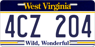WV license plate 4CZ204