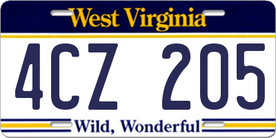 WV license plate 4CZ205