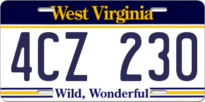 WV license plate 4CZ230