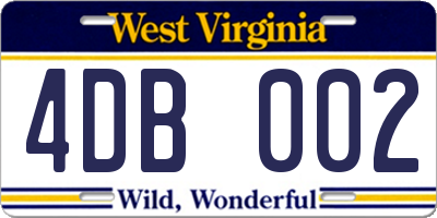 WV license plate 4DB002