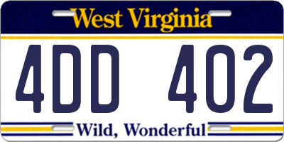 WV license plate 4DD402