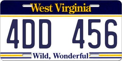 WV license plate 4DD456