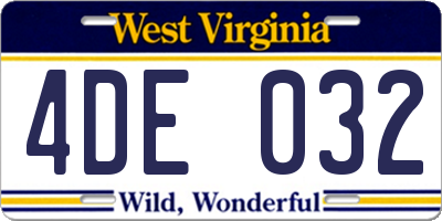 WV license plate 4DE032