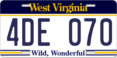 WV license plate 4DE070