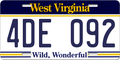 WV license plate 4DE092