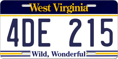 WV license plate 4DE215
