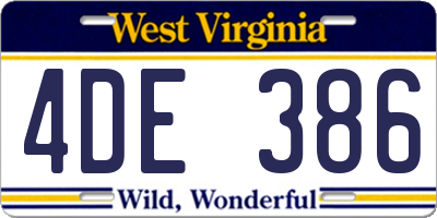 WV license plate 4DE386