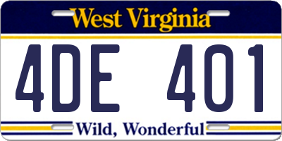 WV license plate 4DE401