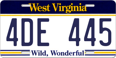 WV license plate 4DE445