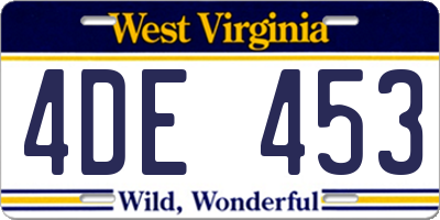 WV license plate 4DE453