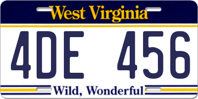 WV license plate 4DE456