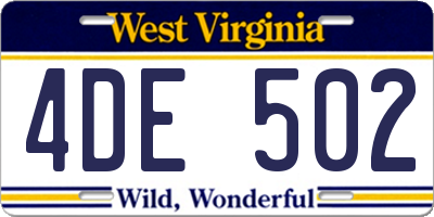 WV license plate 4DE502