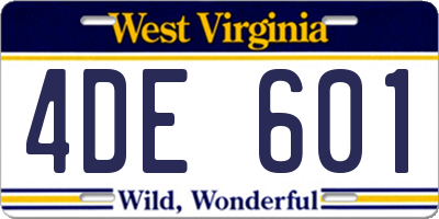 WV license plate 4DE601