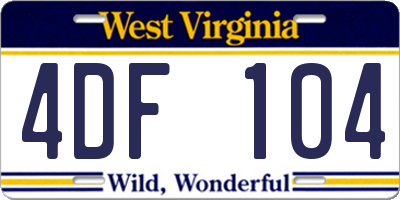 WV license plate 4DF104
