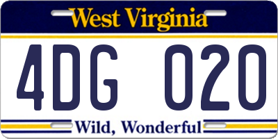 WV license plate 4DG020