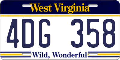 WV license plate 4DG358