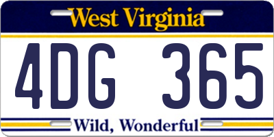 WV license plate 4DG365