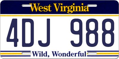 WV license plate 4DJ988