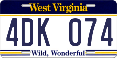 WV license plate 4DK074