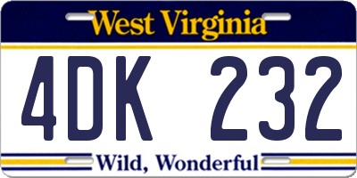 WV license plate 4DK232