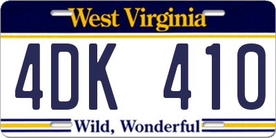 WV license plate 4DK410