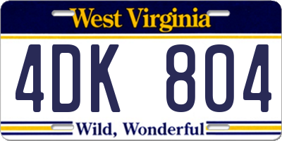 WV license plate 4DK804