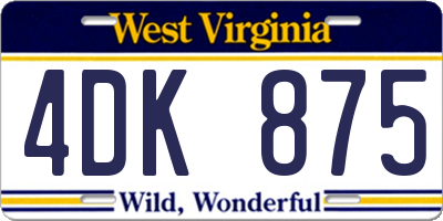 WV license plate 4DK875