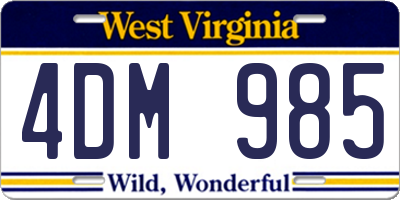 WV license plate 4DM985