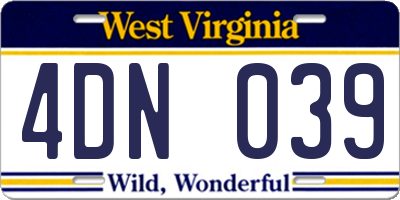 WV license plate 4DN039