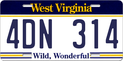 WV license plate 4DN314