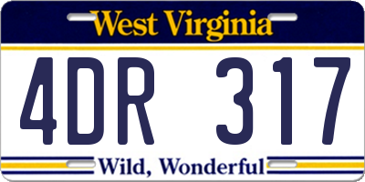 WV license plate 4DR317