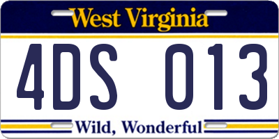 WV license plate 4DS013