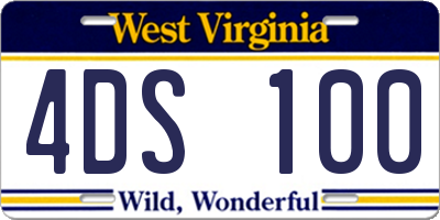 WV license plate 4DS100