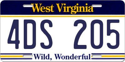 WV license plate 4DS205
