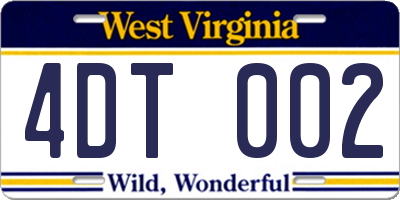 WV license plate 4DT002