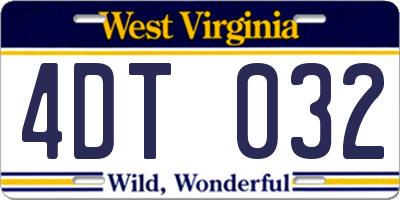 WV license plate 4DT032