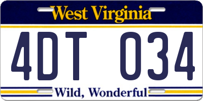 WV license plate 4DT034