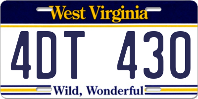 WV license plate 4DT430