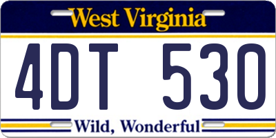 WV license plate 4DT530