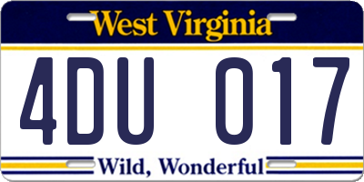 WV license plate 4DU017