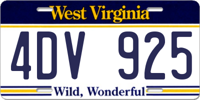 WV license plate 4DV925
