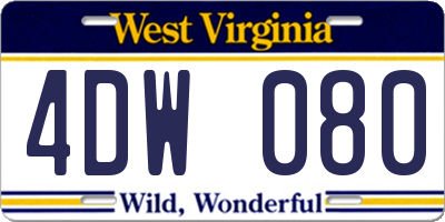 WV license plate 4DW080