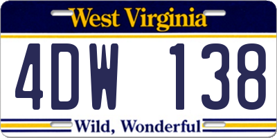 WV license plate 4DW138