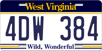 WV license plate 4DW384